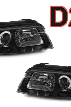 Shop Now Audi B5/A4/S4 Black Us Spec D2S Projector DEPO Headlights Set With Clear Corner
