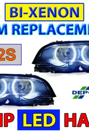 BMW E46 Black Projector Angel DEPO Headlight Hi/Low W/ Uhp Led Angel Halo Rings Brand New