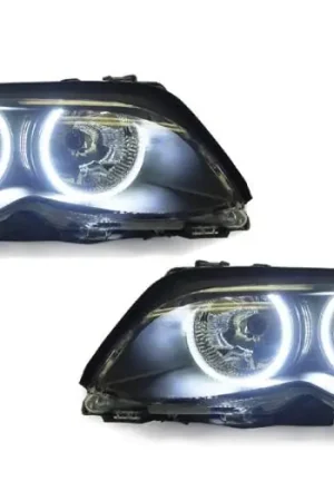 Brand New BMW E46 4D Black Projector Angel DEPO Headlight H7 W/ Uhp Led Angel Halo Rings
