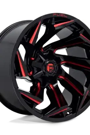 Same Day Shipping Fuel 1PC D755 REACTION 8X165.1 22X12 -44 GLOSS BLACK MILLED WITH RED TINT