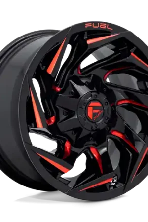 Fuel 1PC D755 REACTION 6X139.7 15X8 -18 GLOSS BLACK MILLED WITH RED TINT Authentic