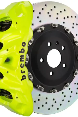 Top Pick Brembo 17-20 F150 Raptor Front GT BBK 8 Piston Cast 412x38 2pc Rotor Drilled- Fluo. Yellow