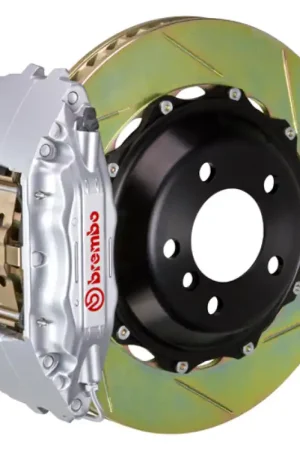 Affordable Brembo 03-06 G35 Sedan/03-08 350Z Fr GT BBK 4 Piston Cast 2pc 355x32 2pc Rotor Slotted Type1-Silver