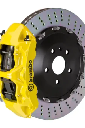 Brembo 15-23 Mustang GT (S550) Front GT BBK 6 Piston Cast 405x34 2pc Rotor Drilled- Yellow Direct From Factory