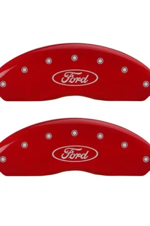 Save Now MGP 4 Caliper Covers Engraved Front & Rear Oval logo/Ford Red finish silver ch