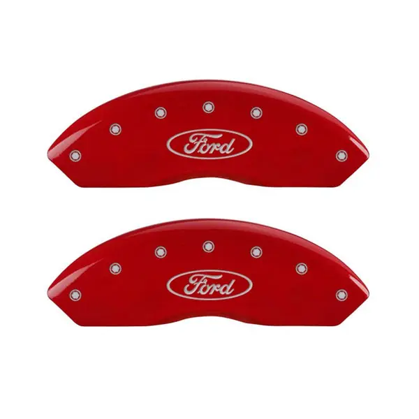 Save Now MGP 4 Caliper Covers Engraved Front & Rear Oval logo/Ford Red finish silver ch