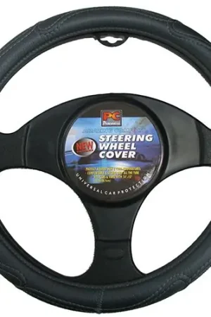 PCCovers 40cm Rough Leather Look Steering Wheel Cover - Black\\/Grey - RG2427-40DG (Pickup Only) Top Rated