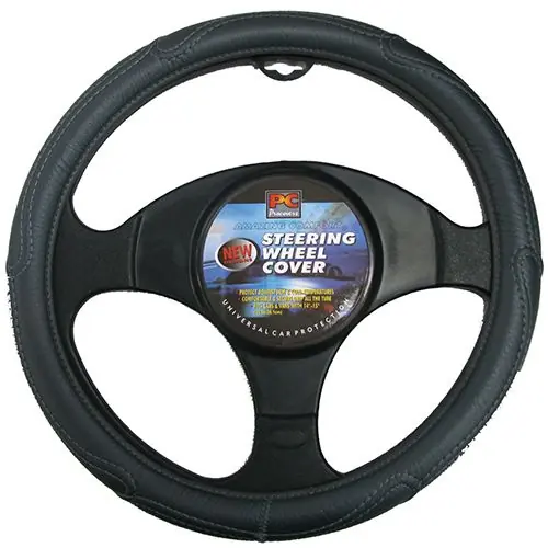 PCCovers 40cm Rough Leather Look Steering Wheel Cover - Black\\/Grey - RG2427-40DG (Pickup Only) Top Rated