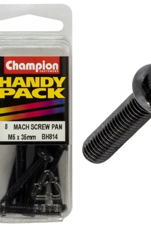 In Demand Champion Pack of 8 M5 x 35mm Black, Zinc Plated, Philips Pan Head Machine Screws - BH814