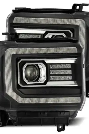 In Demand AlphaRex 14-18 GMC Sierra LUXX LED Proj Headlights Plank Style Black w/Activ Light/Seq Signal/DRL