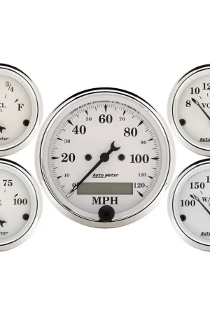 Autometer 5 Pc. Gauge Kit 3-1/8" & 2-1/16" Electric Speedometer Old Tyme White Exclusive Offer