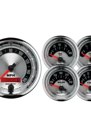 Autometer 5 pc. Gauge Kit 3-3/8" & 2-1/16" Electric Speedometer American Muscle Fan Favorite