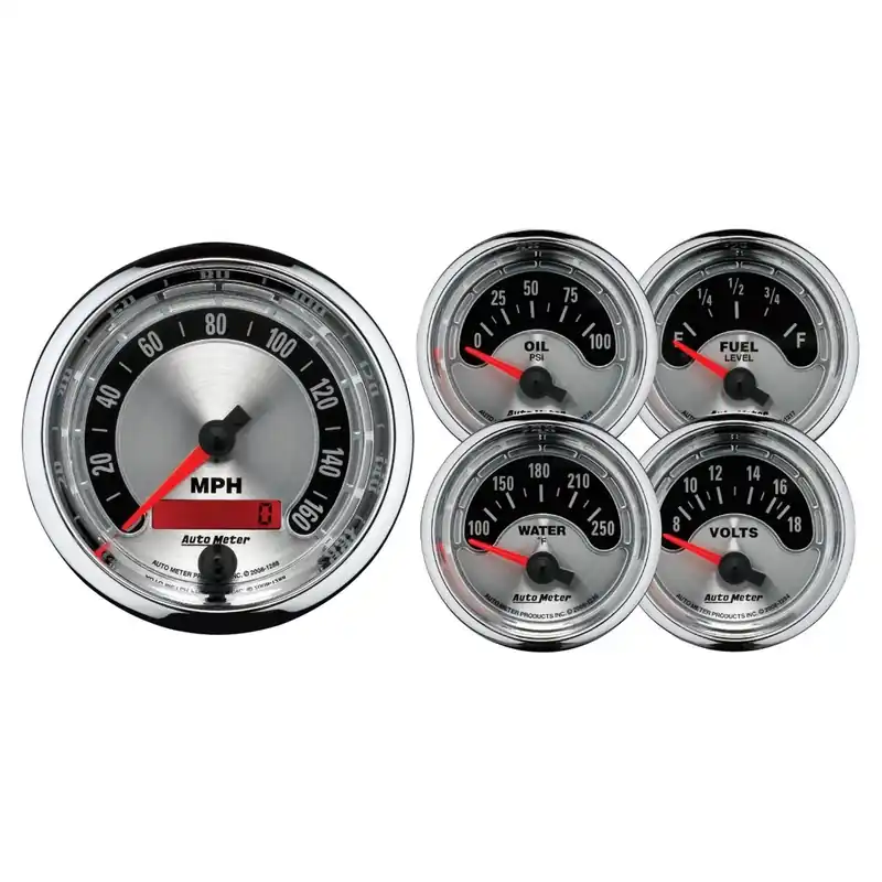 Autometer 5 pc. Gauge Kit 3-3/8" & 2-1/16" Electric Speedometer American Muscle Fan Favorite
