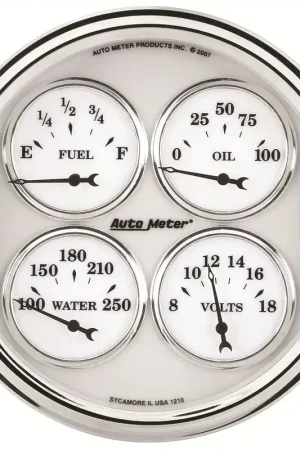 Price Cut Autometer 5" Quad Gauge 100 PSI/100-250 °F/8-18V/240-33 ohm Old-Tyme White II