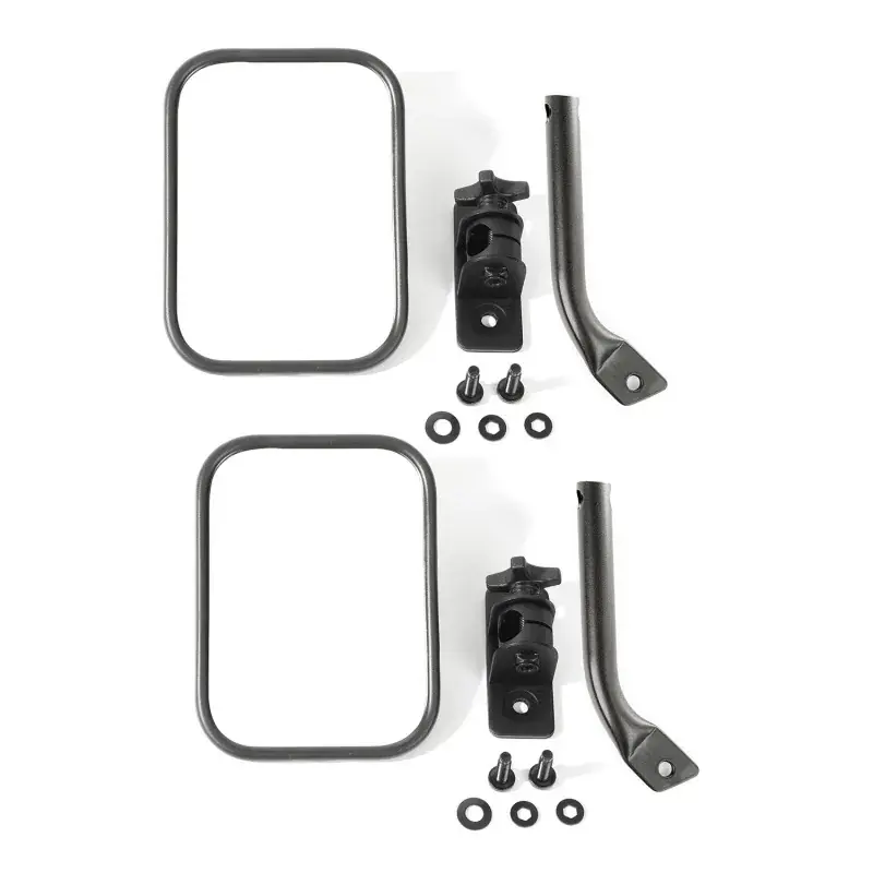 Hassle-Free Returns Rugged Ridge 97-18 Jeep Wrangler Textured Black Rectangular Stubby Trail Mirror Kit