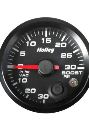 Hot Picks Holley Analog Style Boost/Vacuum Gauge Black 2-1/16" Boost/Vac -30inhg/30psi- logo