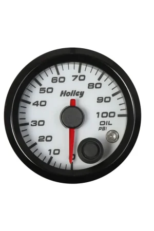 Holley Analog Style Oil Pressure Gauge White 2-1/16" Oil Pressure 10-100 psi- logo Weekend Sale