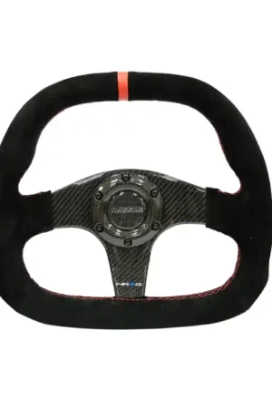 NRG Carbon Fiber Steering Wheel 320MM Suede Black w/ Red Stripe Best Price