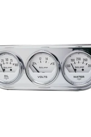 Autometer Gauge Console OILP/WTMP/Volt 2-1/16" 100 PSI/280 °F/16V WhiteDial Chrome BZL AG Final Sale