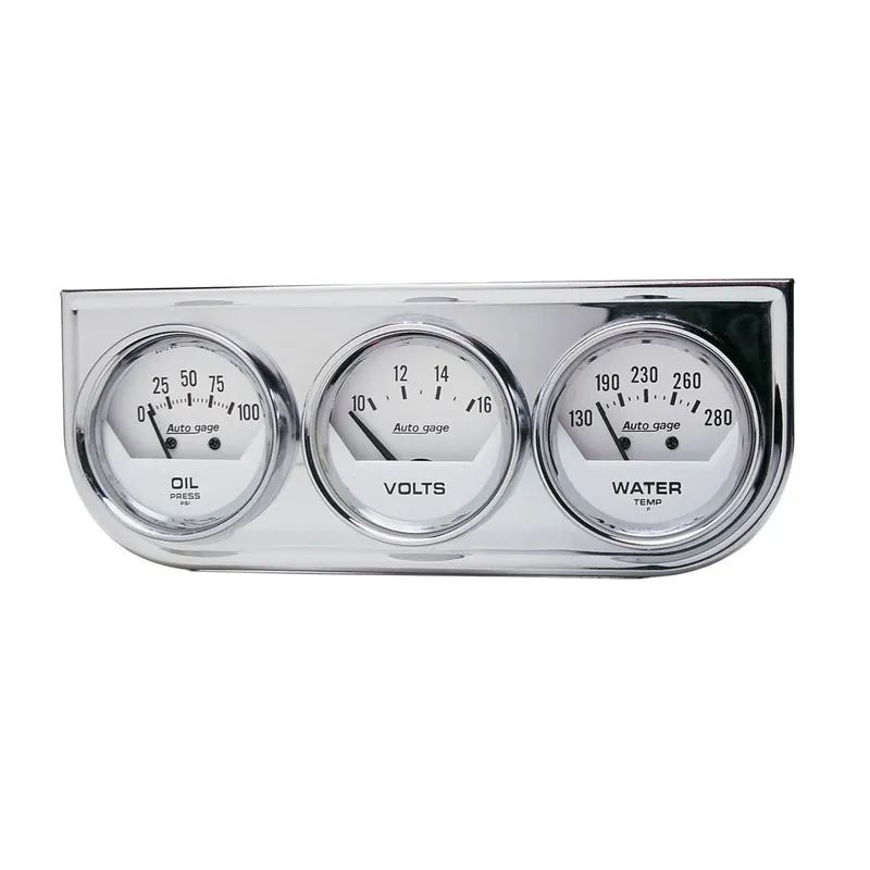 Autometer Gauge Console OILP/WTMP/Volt 2-1/16" 100 PSI/280 °F/16V WhiteDial Chrome BZL AG Final Sale