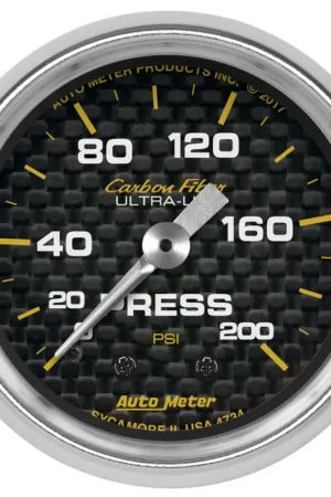 While Supplies Last Autometer Gauge Pressure 2 1/16" 200PSI Mechanical Carbon Fiber