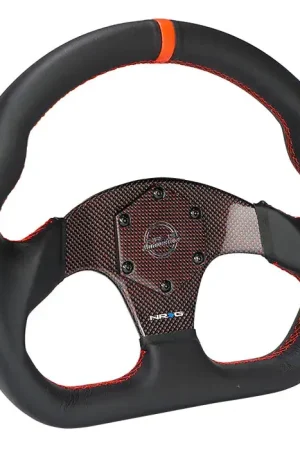 NRG NRG Carbon Fiber Flat Bottom Steering Wheel (320mm) Red CF Center w/Red Stitch/Center Mark Hot Picks