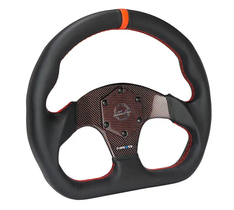 NRG NRG Carbon Fiber Flat Bottom Steering Wheel (320mm) Red CF Center w/Red Stitch/Center Mark Hot Picks