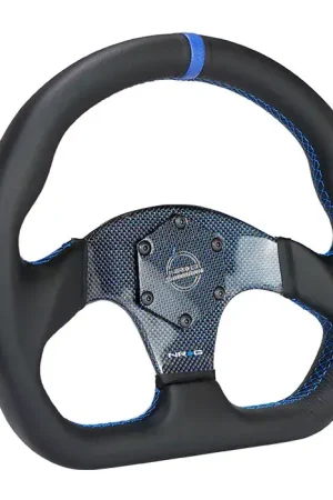 NRG NRG Carbon Fiber Steering Wheel (320mm) Blue CF Center w/Blue Stitch Blue Center Mark Flat Bottom Fast Shipping