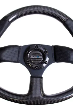 NRG NRG Carbon Fiber Steering Wheel (320mm) Flat Bottom & Leather Trim w/Black Stitching Top Rated