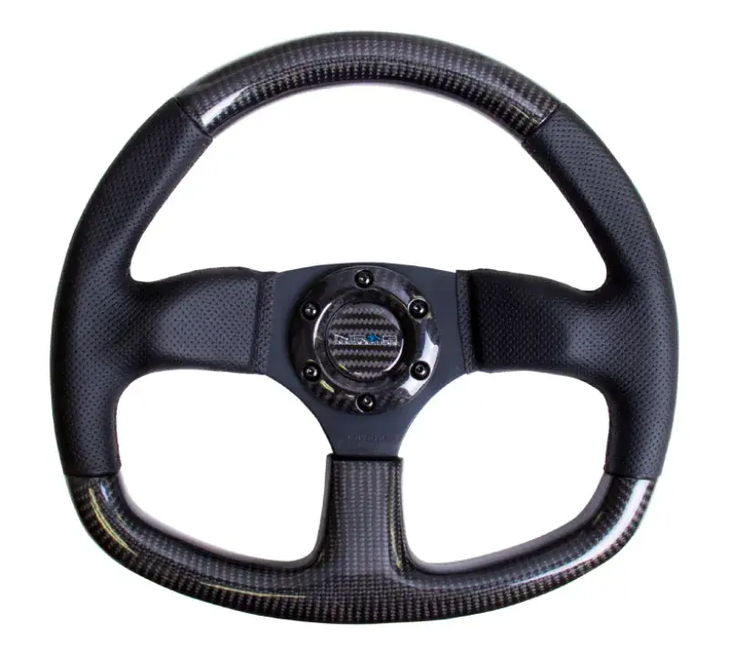 NRG NRG Carbon Fiber Steering Wheel (320mm) Flat Bottom & Leather Trim w/Black Stitching Top Rated