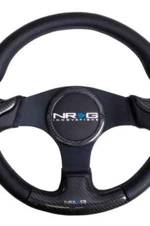 NRG NRG Carbon Fiber Steering Wheel (350mm) Blk Frame Blk Stitching w/Rubber Cover Horn Button Sale