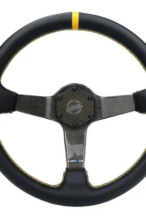 NRG NRG Carbon Fiber Steering Wheel (350mm) Leather Trim w/Gold Stiching/Center Mark Final Sale