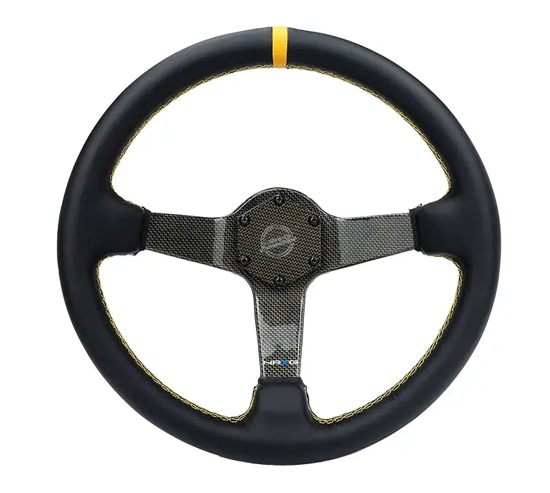 NRG NRG Carbon Fiber Steering Wheel (350mm) Leather Trim w/Gold Stiching/Center Mark Final Sale