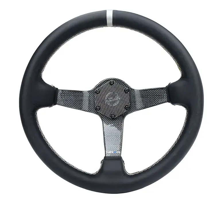 Free Returns NRG NRG Carbon Fiber Steering Wheel (350mm) Silver Carbon Fiber Center - Silver Stitching & Center Mark