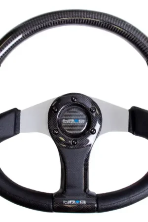 NRG NRG Carbon Fiber Steering Wheel (350mm) Silver Oval Shape w/Leather Trim Express Delivery