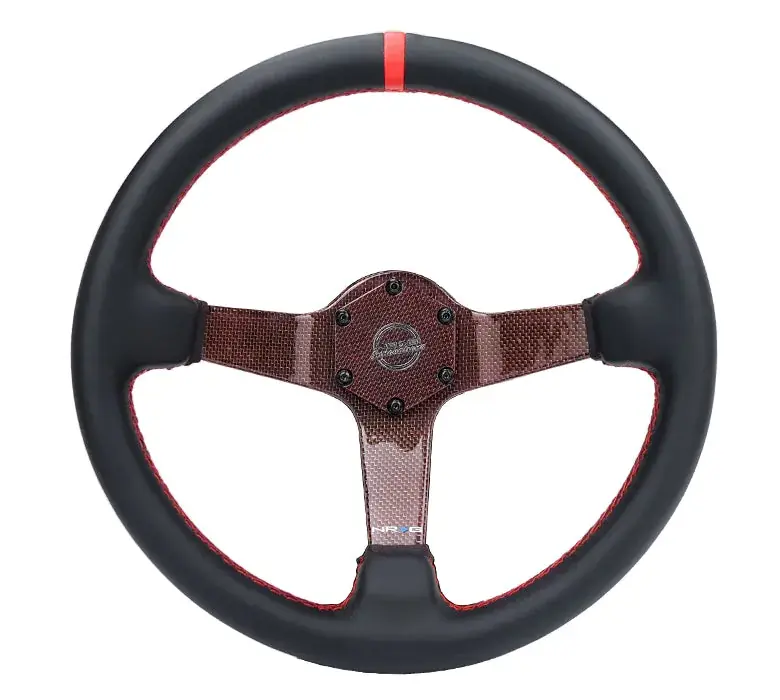 NRG NRG Carbon Fiber Steering Wheel 350mm 3in Deep Red Carbon Fiber Red Stiching Red Center Mark Leather Free Shipping