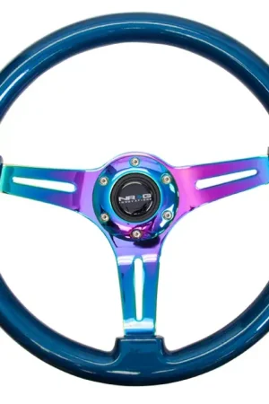 NRG NRG Classic Wood Grain Steering Wheel (350mm) Blue Pearl/Flake Paint w/Neochrome 3-Spoke Center Grab Now
