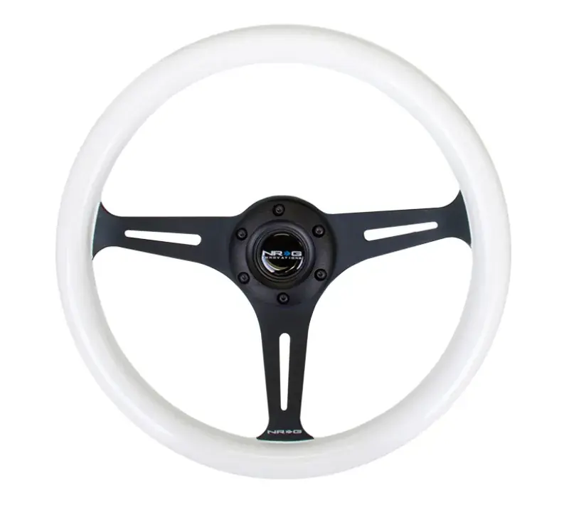 NRG NRG Classic Wood Grain Steering Wheel (350mm) Glow-In-The-Dark Blue Grip w/Black 3-Spoke Center Buy Today