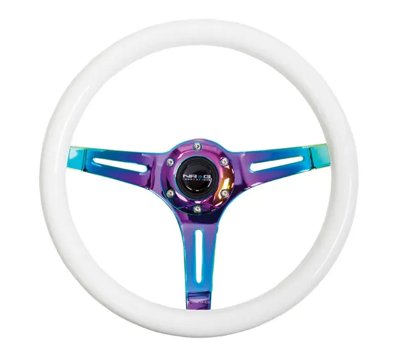 NRG NRG Classic Wood Grain Steering Wheel (350mm) Glow-N-The-Dark Green Grip w/Neochrome 3-Spoke Center Viral