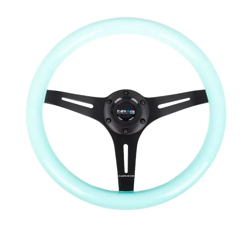 Editor’s Pick NRG NRG Classic Wood Grain Steering Wheel (350mm) Minty Fresh Color Grip w/Black 3-Spoke Center