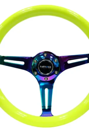 NRG NRG Classic Wood Grain Steering Wheel (350mm) Neon Yellow Color w/Neochrome Spokes Don’t Miss Out