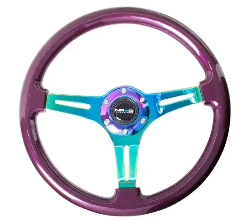 NRG NRG Classic Wood Grain Steering Wheel (350mm) Purple Pearl Paint w/Neochrome 3-Spoke Center Exclusive