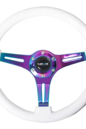 NRG NRG Classic Wood Grain Steering Wheel (350mm) White Paint Grip w/Neochrome 3-Spoke Center Popular