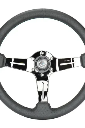 Modern NRG NRG Light Weight Gaming Steering Wheel - 350mm 3 Black Chrome Spokes Perforated Leather