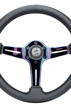NRG NRG Light Weight Gaming Steering Wheel - 350mm 3 NeoChrome Silver Spokes Perforated Leather Reduced Price