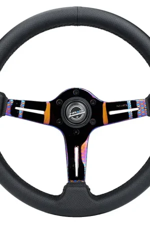 NRG NRG Light Weight Gaming Steering Wheel - Splitz NeoChrome Silver Spokes Perforated Leather Luxury