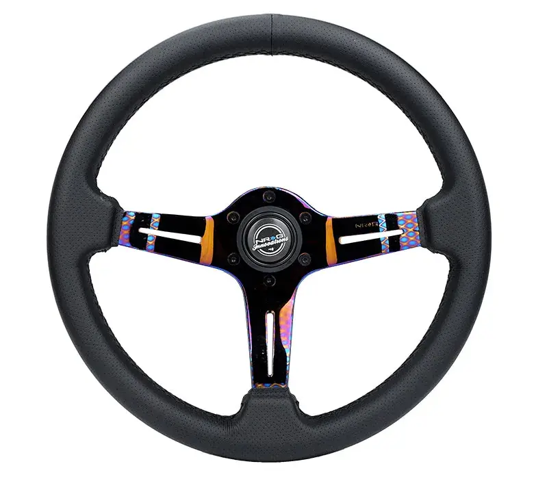 NRG NRG Light Weight Gaming Steering Wheel - Splitz NeoChrome Silver Spokes Perforated Leather Luxury