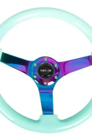 NRG NRG Reinforc Steering Wheel (350mm / 3in. Deep) Minty Fresh Wood Grain w/Neochrome 3-Spoke Center Warranty Included