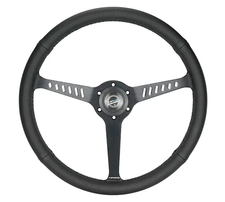 Latest NRG NRG Reinforced Stealth Wheel (380mm) 3 Spoke Center 1in Deep Dish - Perforated Leather Black Stitch