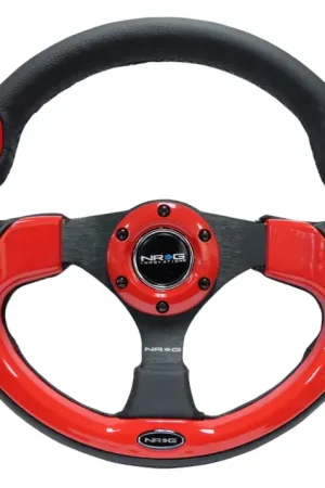 NRG NRG Reinforced Steering Wheel (320mm) Blk w/Red Trim & 5mm 3-Spoke Fresh Stock